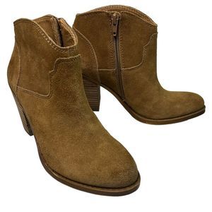 Lucky Brand Ankle Heel Boots Brown Suede Leather Zipper Heel